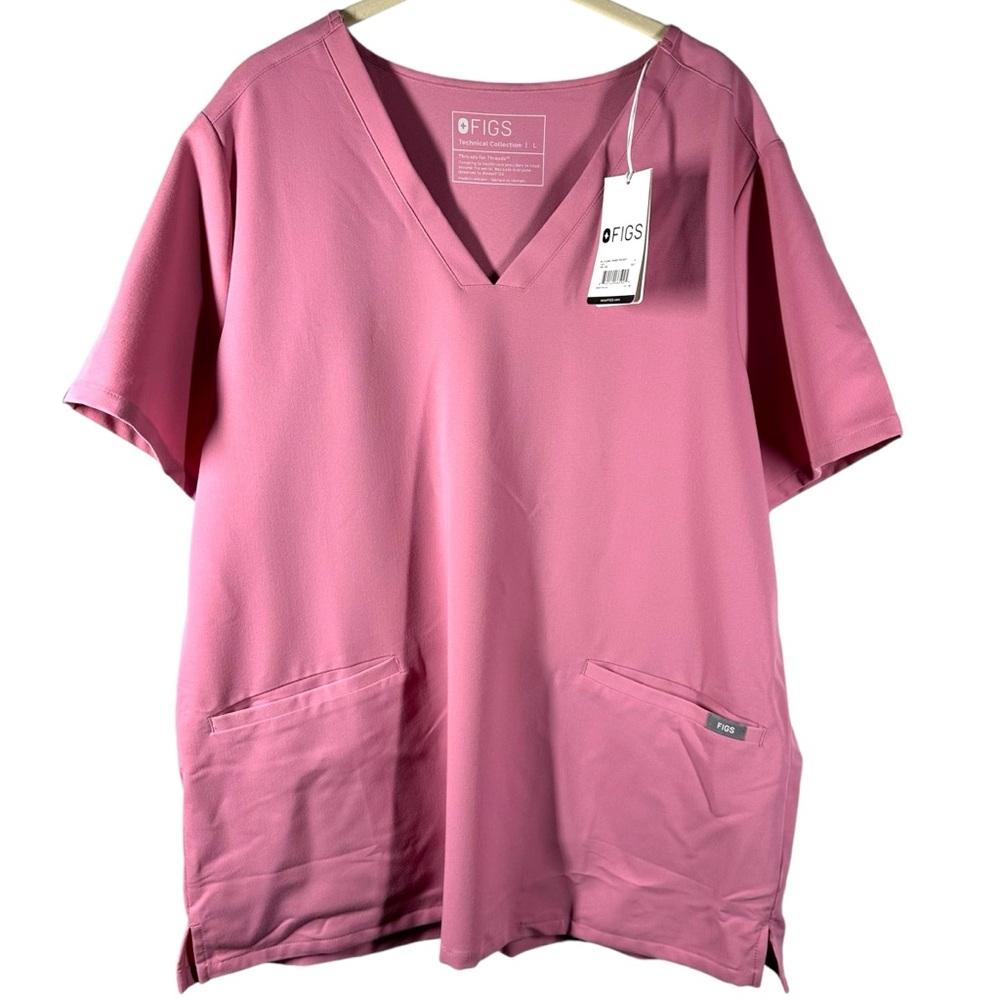 NEW Figs Casma Scrub Top Women's Large L Pink Three Pocket Nursing Medical Shirt